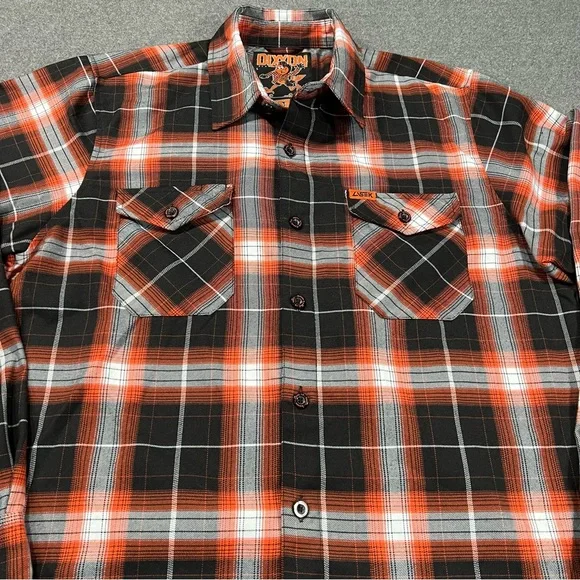 Dixxon Flannel x Bucky Lasek Orange White Black Plaid Button Down Men’s Large - Picture 3 of 9